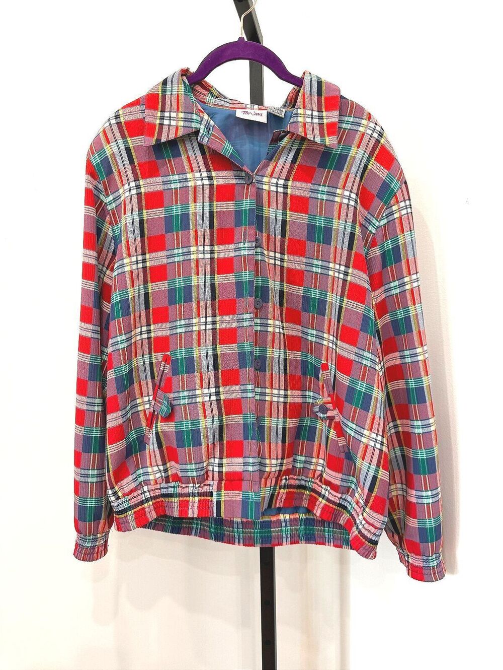 TanJay Women's Red Plaid Windbreaker Jacket